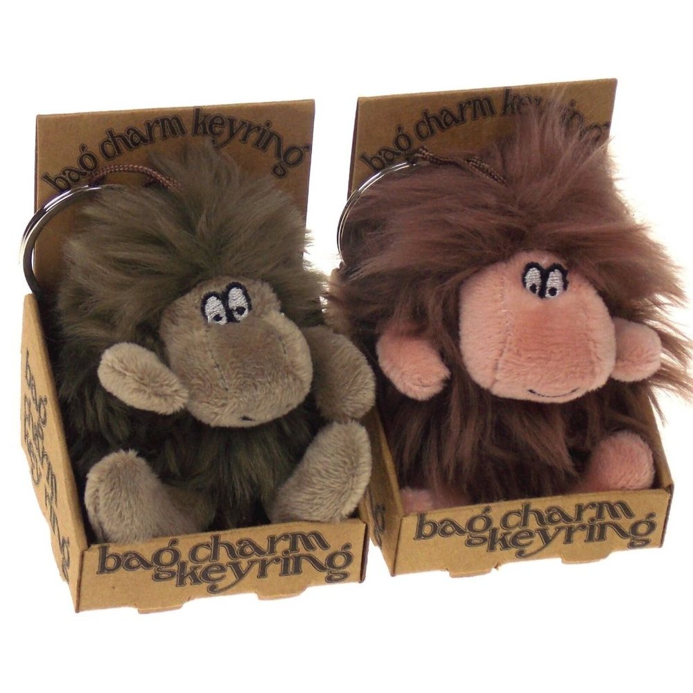 Hairy Caveman Bag Charm Key Ring Set 2 Brown Pink Plush House Of Marble Keychain